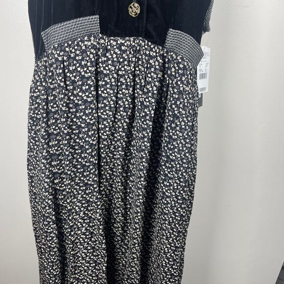 Vintage 80s Black Velvet Maxi Dress M Whimsygoth Renfaire Witchy Peasant Prom - Picture 6 of 9